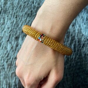 Gold Beaded Bangle Bracelet with four colourful beads “corners”